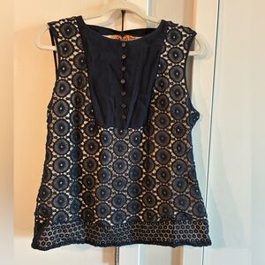 Tory Burch Navy and Cream Lace Blouse